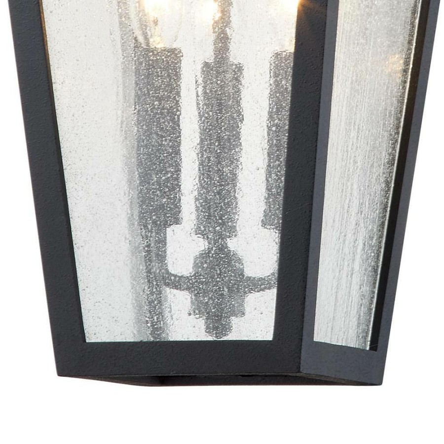 Vanity Lighting * | Mariden 3-Light Textured Black Wall Sconce With Clear Seeded Glass Shade By Troy Lighting