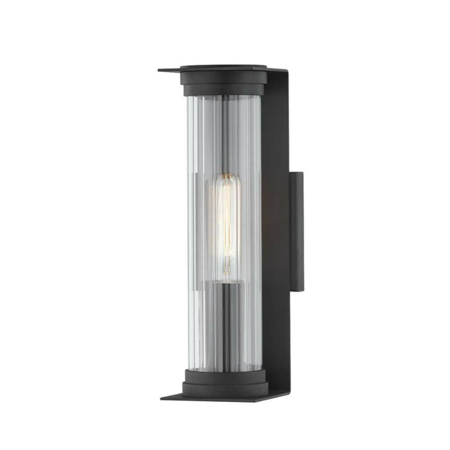 Vanity Lighting * | Presley 1-Light Textured Black, Clear Ribbed Wall Sconce By Troy Lighting