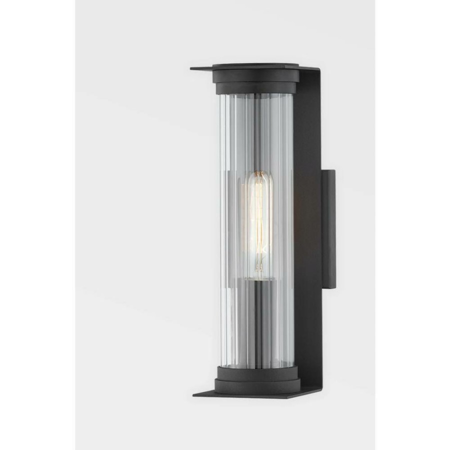 Vanity Lighting * | Presley 1-Light Textured Black, Clear Ribbed Wall Sconce By Troy Lighting