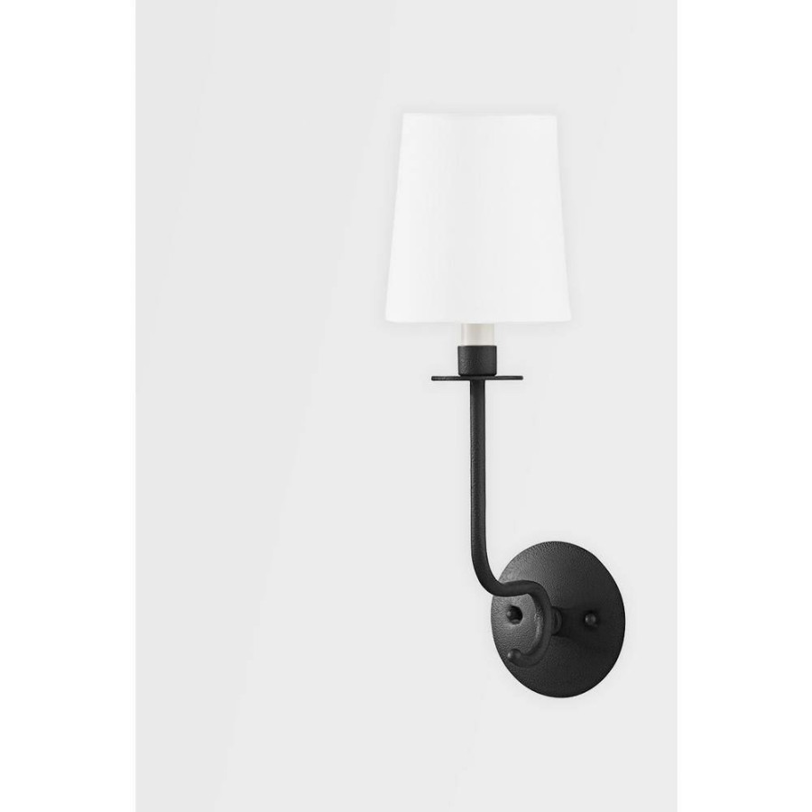 Vanity Lighting * | Bodhi 1 Black Wall Sconce With White Linen Shade By Troy Lighting