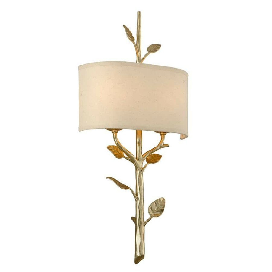 Wall Sconces * | Almont 2-Light Gold Leaf Wall Sconce With Hardback Linen Shade By Troy Lighting