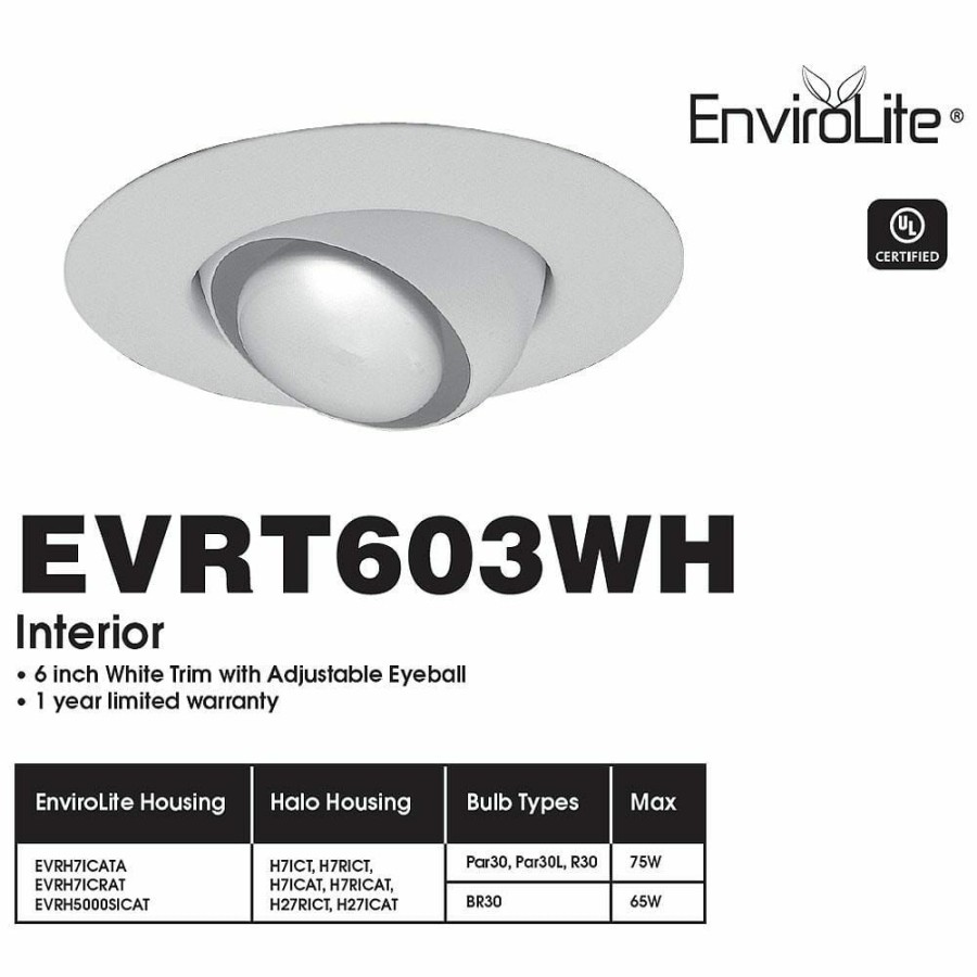 Recessed Lighting * | 6 In. R30 White Recessed Eyeball Trim (6-Pack) By Envirolite