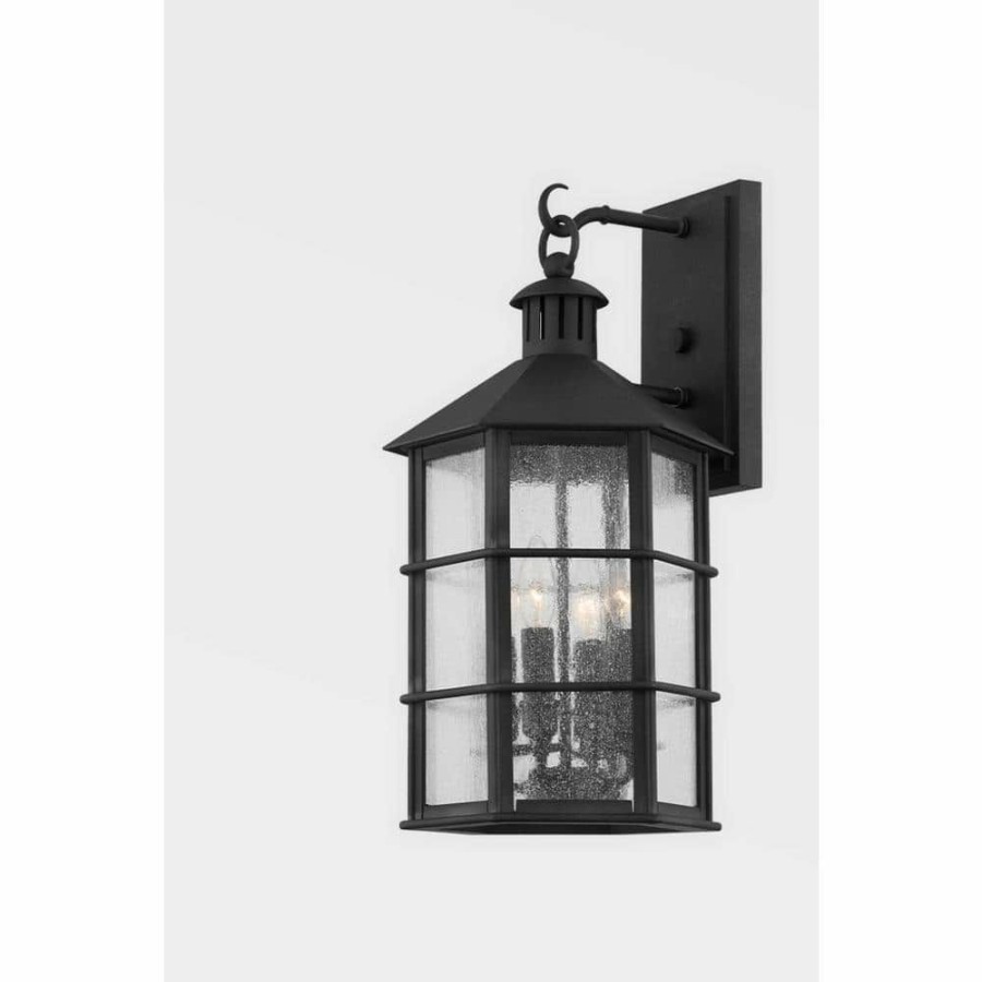 Outdoor Lighting * | Lake County 4-Light French Iron, Clear Seeded Outdoor Wall Lantern Sconce By Troy Lighting