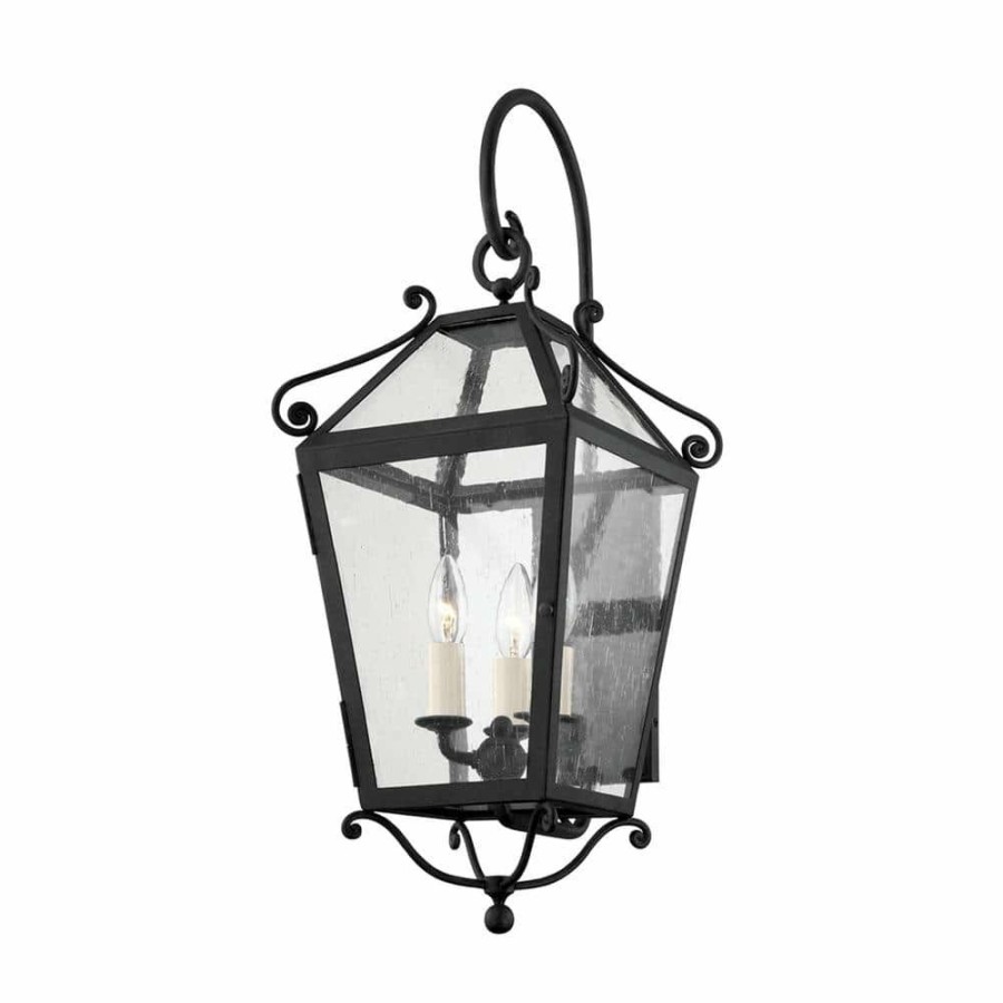 Outdoor Lighting * | Santa Barbara County 3-Light French Iron, Clear Seeded Outdoor Wall Lantern Sconce By Troy Lighting