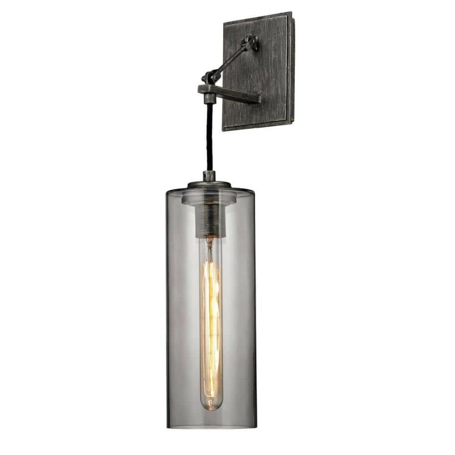 Wall Sconces * | Union 1-Light Graphite Square Wall Sconce With Smoke Glass Shade By Troy Lighting