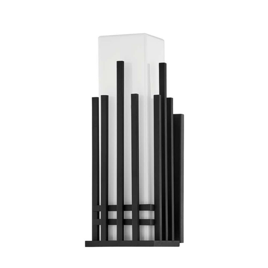 Vanity Lighting * | San Mateo 1-Light Textured Black, Opal Shiny Wall Sconce By Troy Lighting