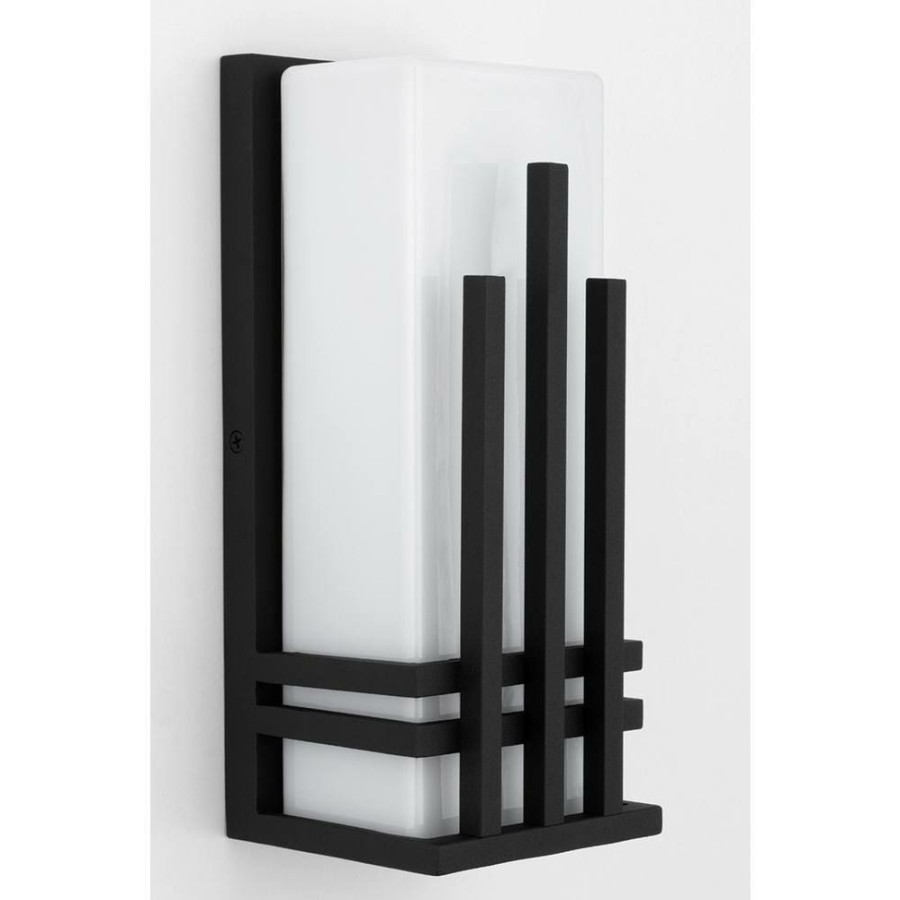 Vanity Lighting * | San Mateo 1-Light Textured Black, Opal Shiny Wall Sconce By Troy Lighting