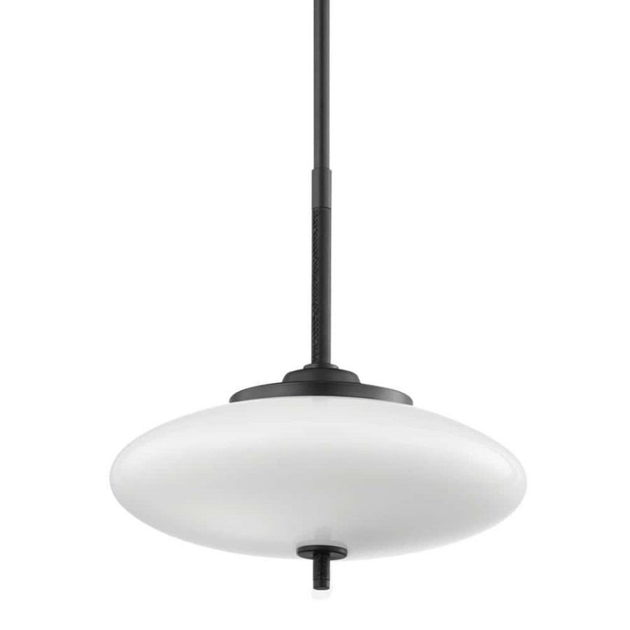 Commercial Lighting * | 2-Light Satin Black/Black Leather, Opal White Shaded Pendant Light By Troy Lighting