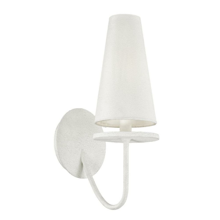 Wall Sconces * | Marcel 1-Light Gesso White 14.25 In. H Wall Sconce With Off-White Hardback Cotton Shade By Troy Lighting