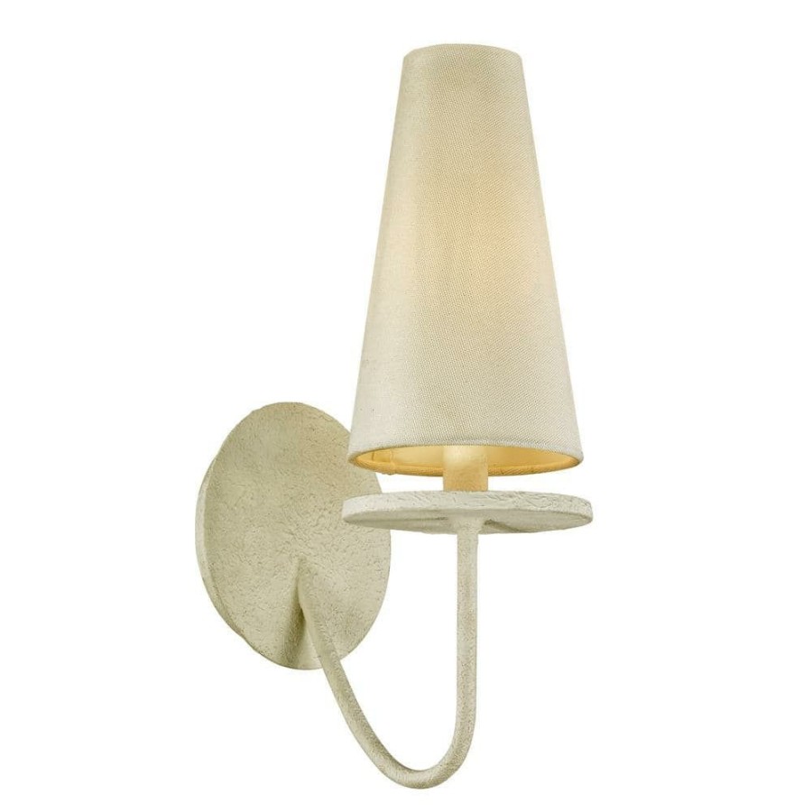 Wall Sconces * | Marcel 1-Light Gesso White 14.25 In. H Wall Sconce With Off-White Hardback Cotton Shade By Troy Lighting