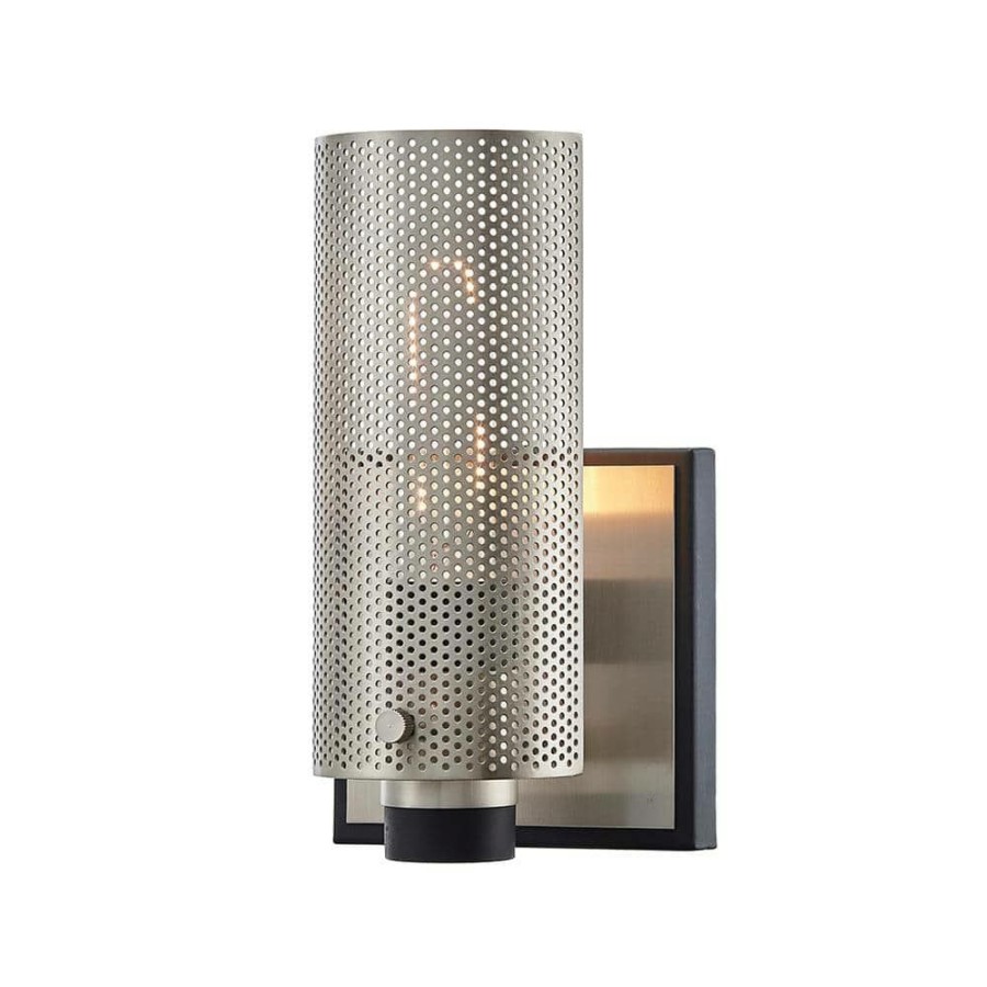 Wall Sconces * | Pilsen 1-Light Carbide Black With Satin Nickel Accents Wall Sconce With Plated Brass Shade By Troy Lighting