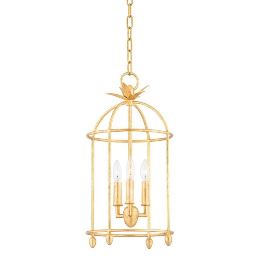 Commercial Lighting * | Brooks 3-Light Vintage Gold Leaf Lantern Pendant Light By Troy Lighting