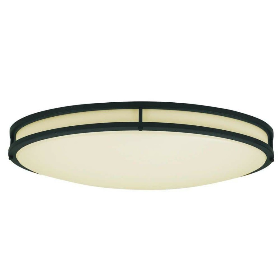 Commercial Lighting * | 24 In. Oval 1-Light Matte Black Selectable Dimmable Led Flush Mount By Envirolite