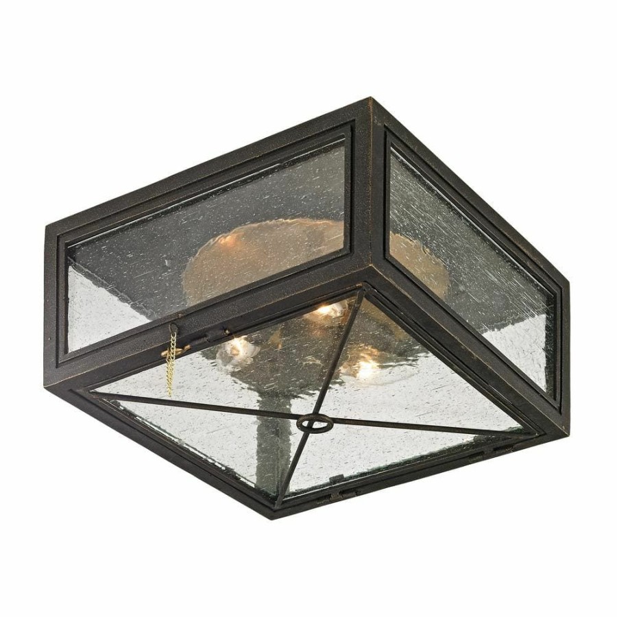 Outdoor Lighting * | Randolph Vintage Bronze 3-Light 13 In. W Outdoor Flush Mount With Clear Seeded Glass By Troy Lighting