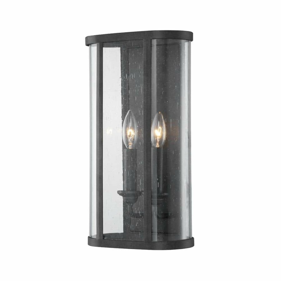 Outdoor Lighting * | Chace 2-Light Forged Iron, Clear Seeded Outdoor Wall Lantern Sconce By Troy Lighting