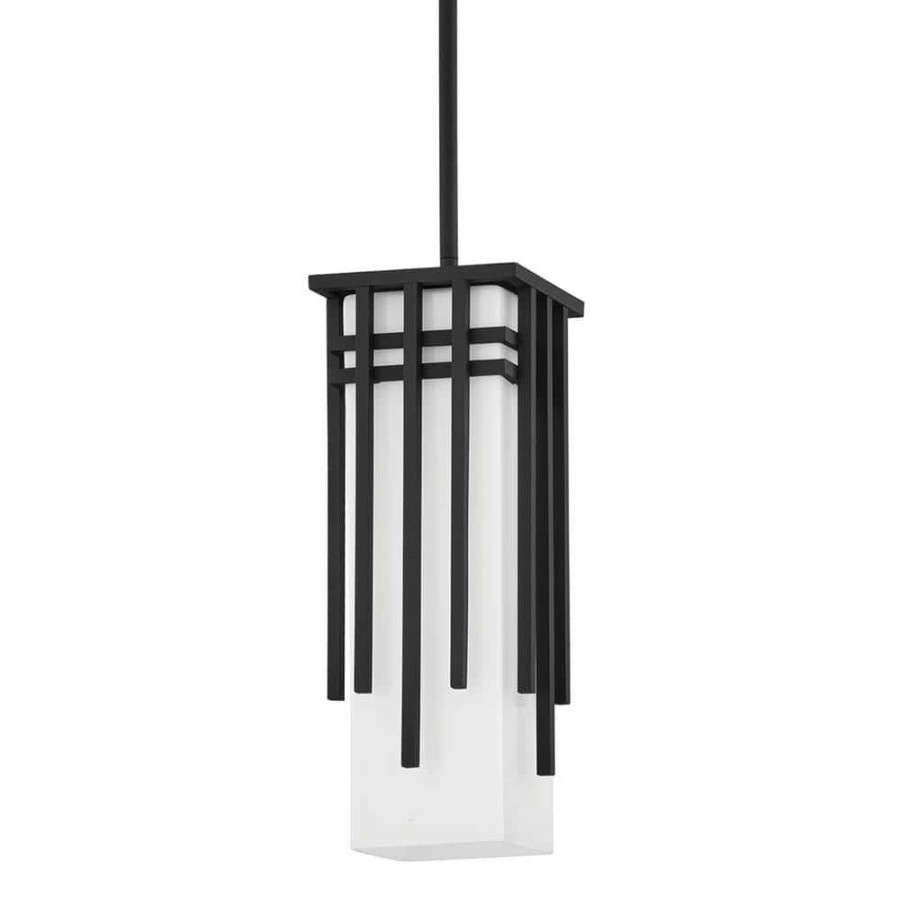 Commercial Lighting * | San Mateo 1-Light Textured Black, Opal Shiny Square Rectangle Pendant Light By Troy Lighting