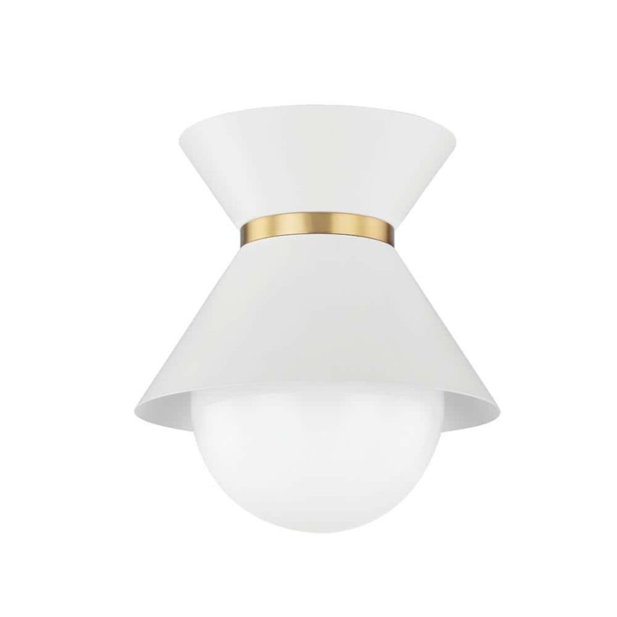 Commercial Lighting * | Scout 10 In. 1-Light Soft White Patina Brass, Opal Shiny Flush Mount By Troy Lighting