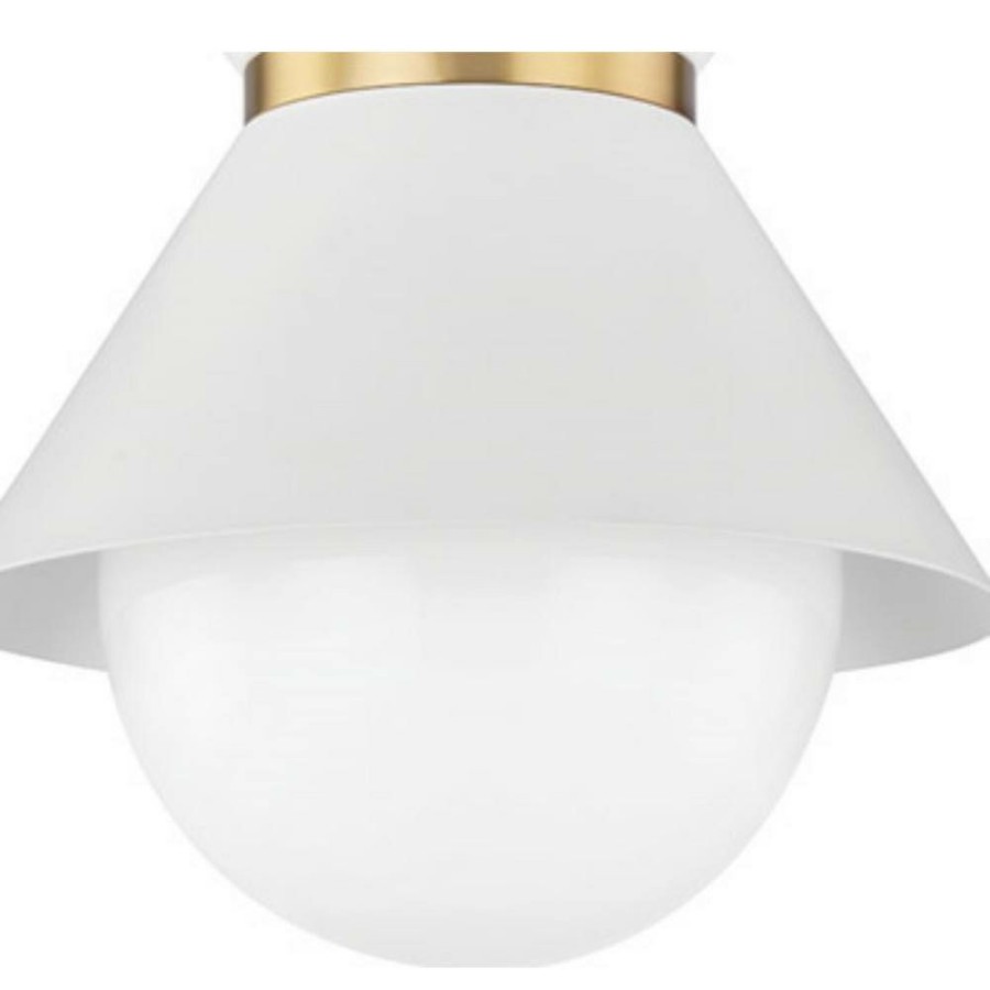 Commercial Lighting * | Scout 10 In. 1-Light Soft White Patina Brass, Opal Shiny Flush Mount By Troy Lighting