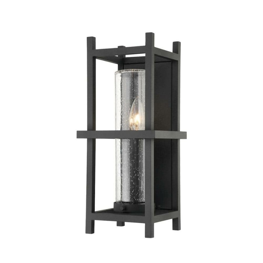 Wall Sconces * | Carlo 1-Light Textured Black, Clear Seeded Wall Sconce By Troy Lighting