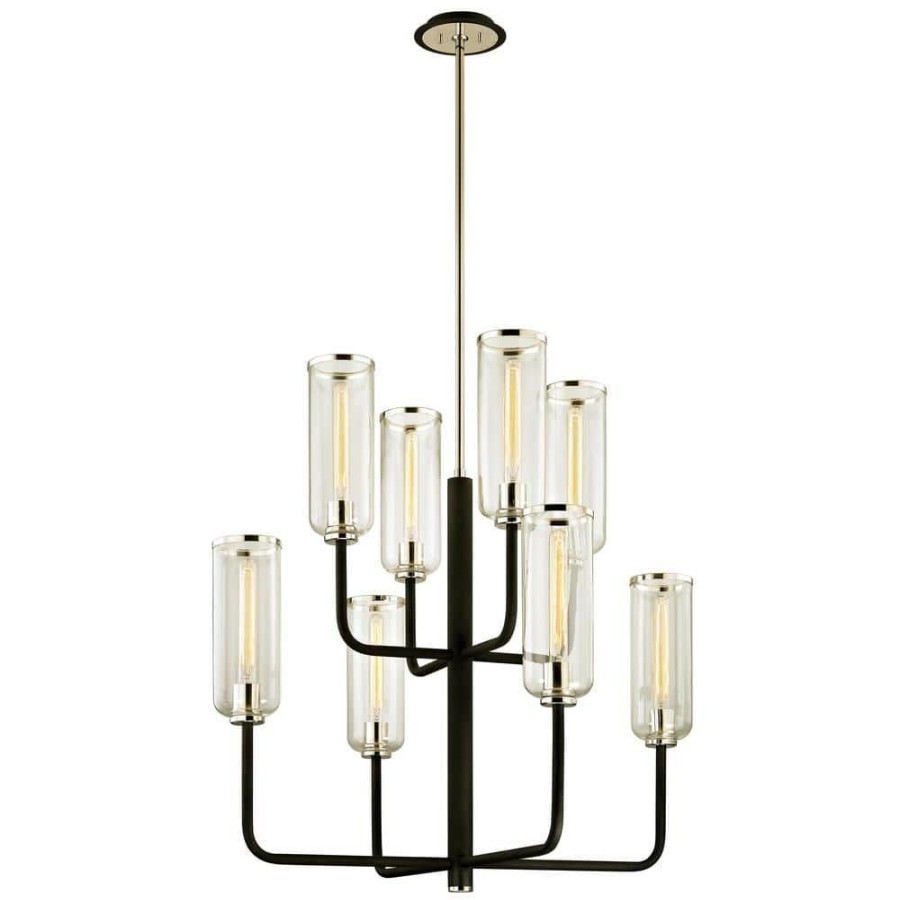 Commercial Lighting * | Aeon 8-Light 37 In. D Carbide Black Chandelier With Clear Glass Shade By Troy Lighting