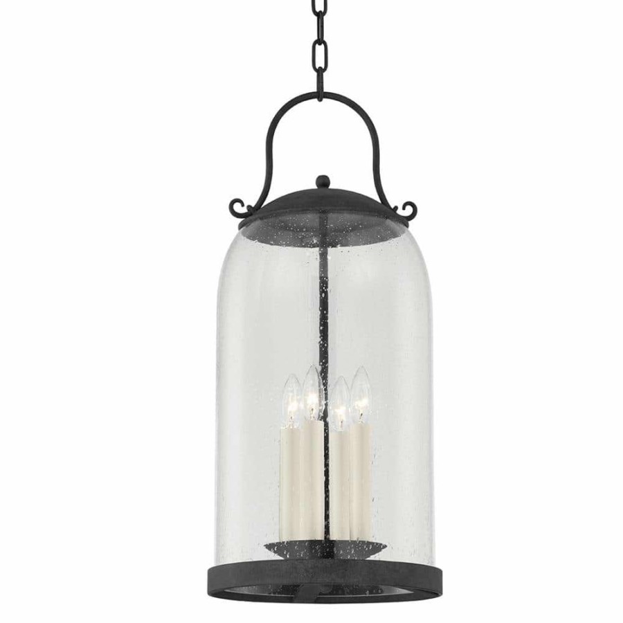 Outdoor Lighting * | Napa County 4-Light French Iron, Clear Seeded Lantern Pendant Light By Troy Lighting