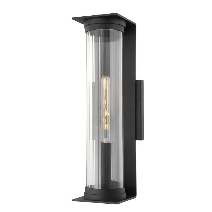 Vanity Lighting * | Presley 1-Light Textured Black, Clear Ribbed Wall Sconce By Troy Lighting