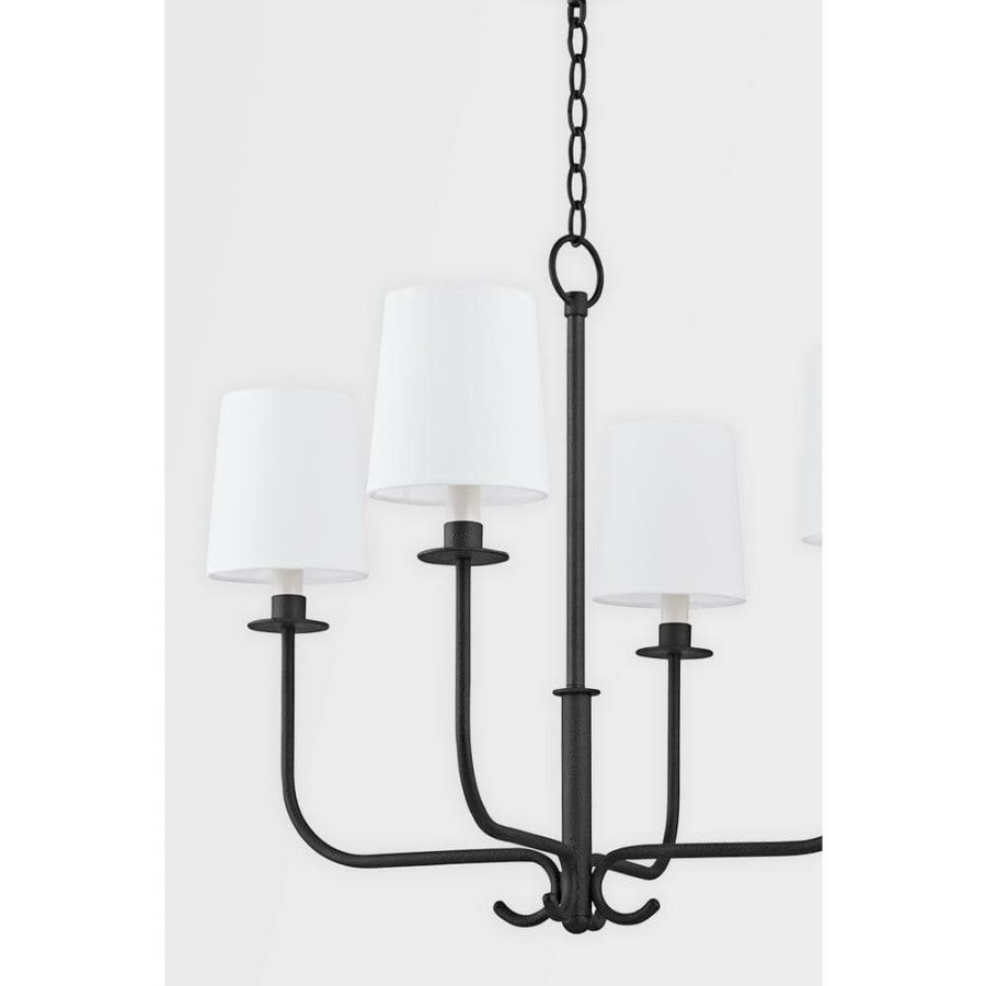 Commercial Lighting * | Bodhi 4-Light Black Chandelier With White Linen Shade By Troy Lighting