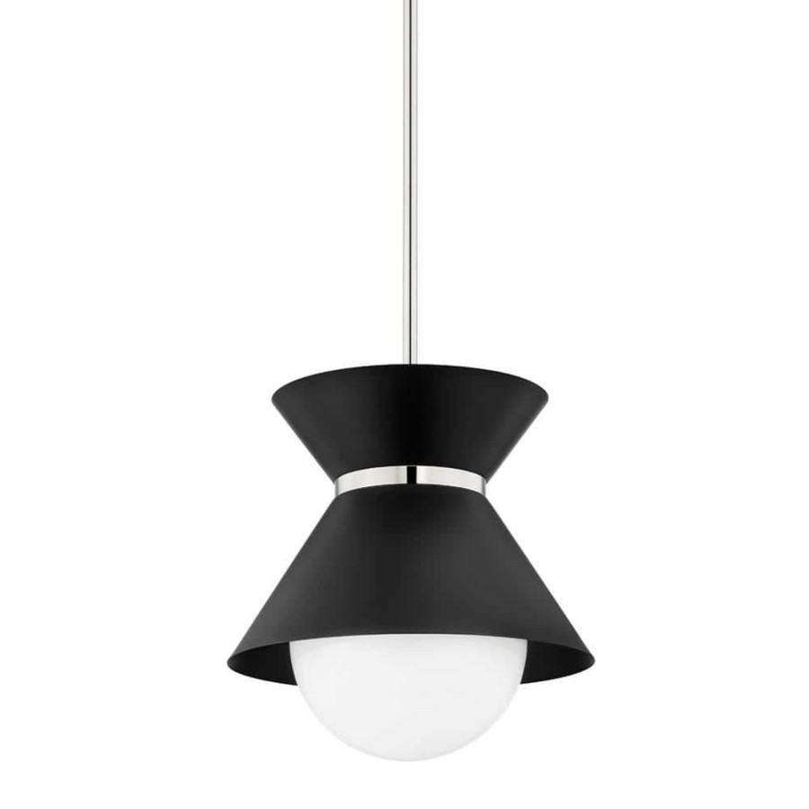 Commercial Lighting * | Scout 1-Light Soft Black Polished Nickel, Opal Shiny Cone Pendant By Troy Lighting