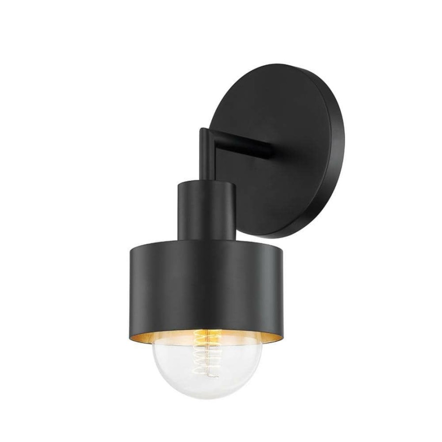 Wall Sconces * | North 1-Light Soft Black/Gold Leaf Wall Sconce By Troy Lighting