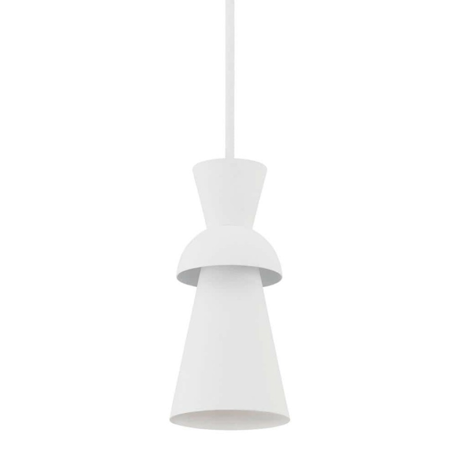 Commercial Lighting * | Florence 1-Light Gesso White, White Cone Pendant By Troy Lighting