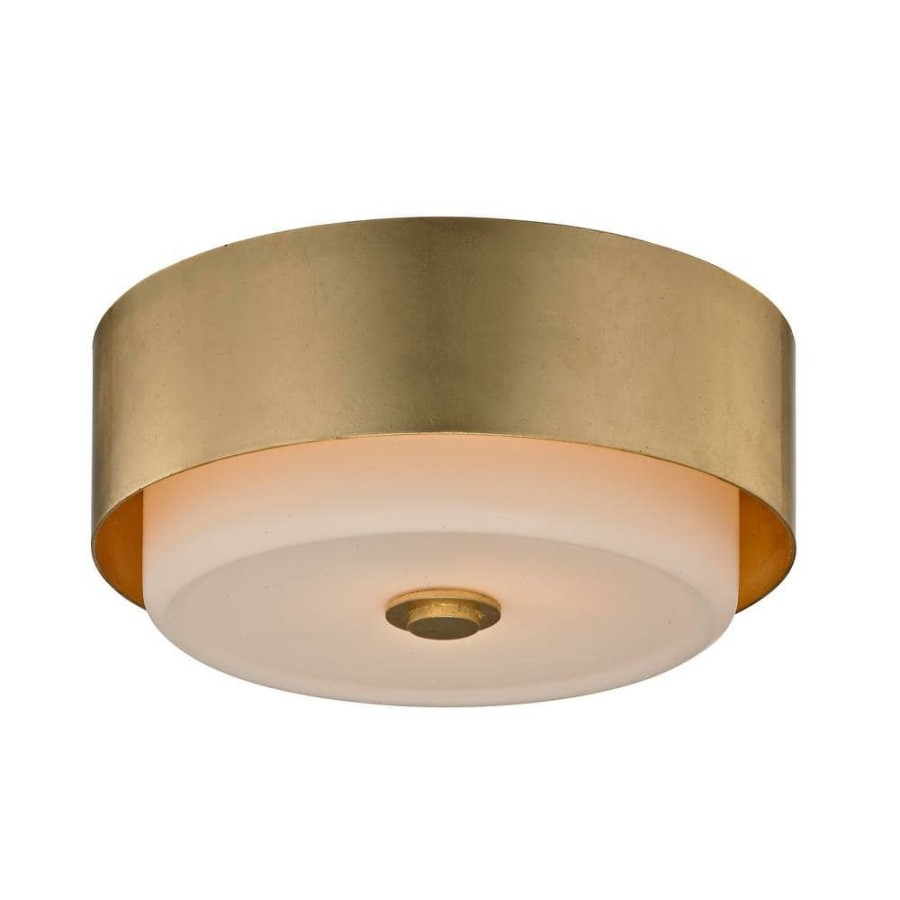 Commercial Lighting * | Allure 2-Light Gold Leaf Round Flush Mount With Opal White Glass Shade By Troy Lighting