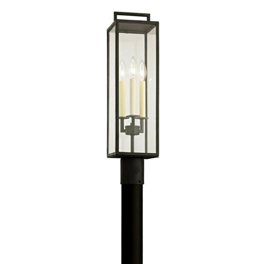 Outdoor Lighting * | Beckham 3-Light Forged Iron 23.75 In. H Outdoor Post Light With Clear Glass By Troy Lighting