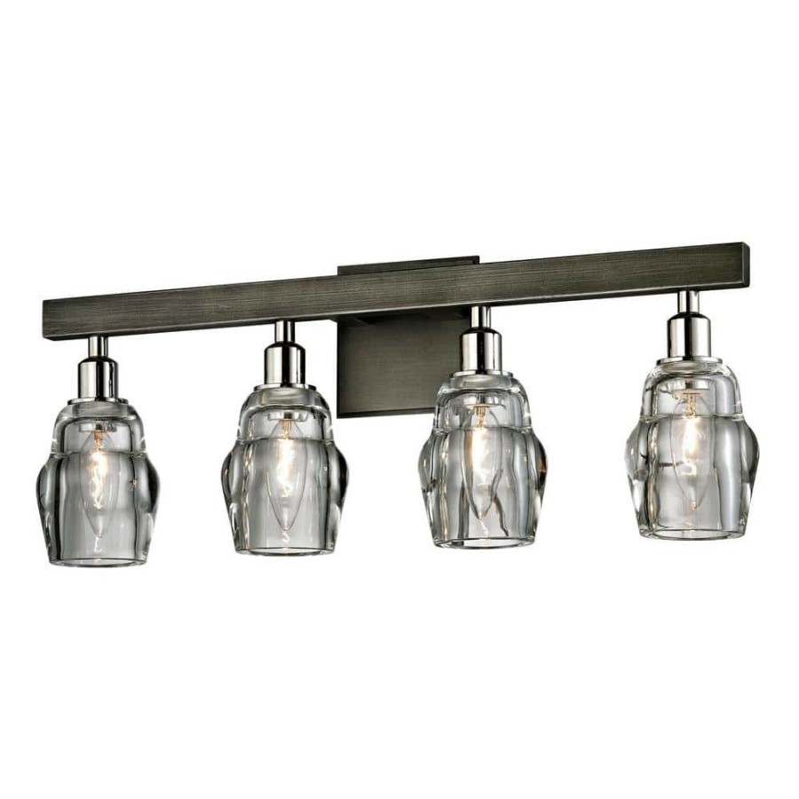 Vanity Lighting * | Citizen 4-Light Graphite And Polished Nickel Bath Light With Clear Pressed Glass Shade By Troy Lighting