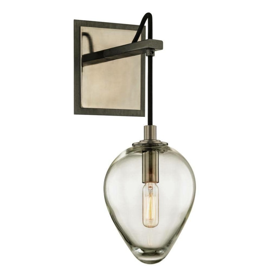 Wall Sconces * | Brixton 1-Light Gunmetal 15 In. H Wall Sconce With Clear Glass By Troy Lighting