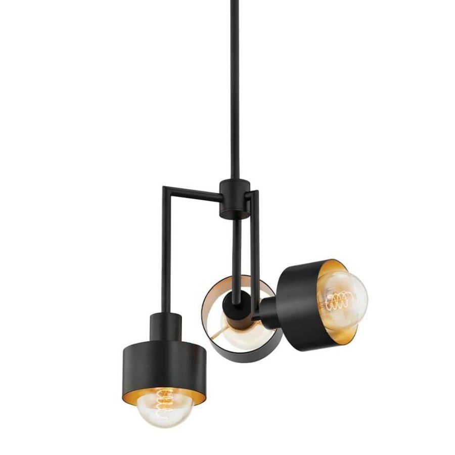 Commercial Lighting * | North 3-Light Soft Black Gold Leaf Starburst Sputnik Pendant Light By Troy Lighting